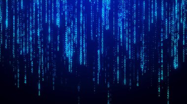 Dijital arkaplan mavi matrisi. Matrix tarzı program. Ondalık Sayıların akışı. Bilgisayar kodu.