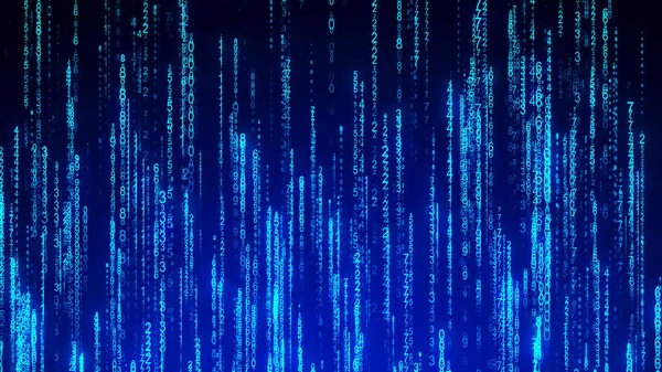 Dijital arkaplan mavi matrisi. Matrix tarzı program. Ondalık Sayıların akışı. Bilgisayar kodu.