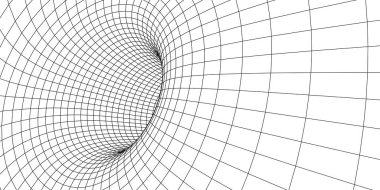 Tünel ya da solucan deliği. Dijital 3D kablo çerçeveli tünel. Üç boyutlu tünel ızgarası. Ağ siber teknolojisi. Sürrealizm. Vektör illüstrasyonu.