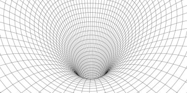Tünel ya da solucan deliği. Dijital 3D kablo çerçeveli tünel. Üç boyutlu tünel ızgarası. Ağ siber teknolojisi. Sürrealizm. Vektör illüstrasyonu.