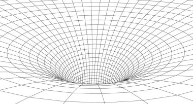 Tünel ya da solucan deliği. Dijital 3D kablo çerçeveli tünel. Üç boyutlu tünel ızgarası. Ağ siber teknolojisi. Sürrealizm. Vektör illüstrasyonu.