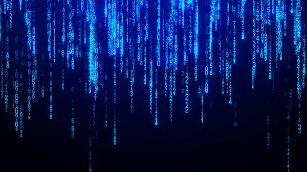 Цифровая фоновая синяя матрица. Матрица стиль программы. Поток десятичных знаков. Компьютерный код. 3d-рендеринг. — стоковое фото