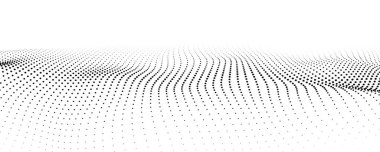 3 boyutlu dalga. Parçacık dalgası. Gelecekçi nokta dalgası. Poster için tasarım. Teknoloji vektör geçmişi. Vektör illüstrasyonu.