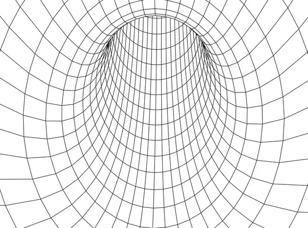 隧道或虫洞。数字3D线框隧道。3D隧道网格。网络网络技术。超现实主义。矢量说明. — 图库矢量图片