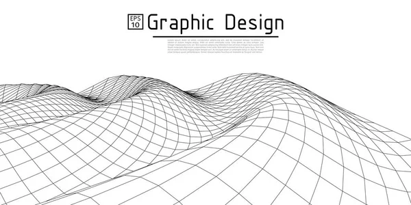 Montañas de paisaje 3D Wireframe. Alambre de paisaje Wireframe. 3d paisaje. Superficie cibernética digital de paisaje retro. Ilustración vectorial. — Vector de stock