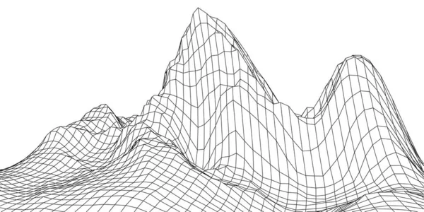 线框3D山水景观 线框风景线 3D景观 数字复古景观网络表面 矢量说明 — 图库矢量图片