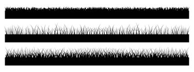 Çimenli çayır siluetlerinin yatay sancakları. Çimenli siyah siluet koleksiyonu. Vektör illüstrasyonu.