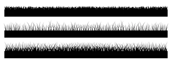 一组水平横幅草地轮廓与草。简单平整的黑色剪影与草的集合。矢量说明. — 图库矢量图片