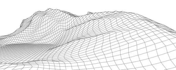 Wireframe Landschap Bergen Draadframe Landschapsdraad Landschap Digitaal Retro Landschap Cyber — Stockvector