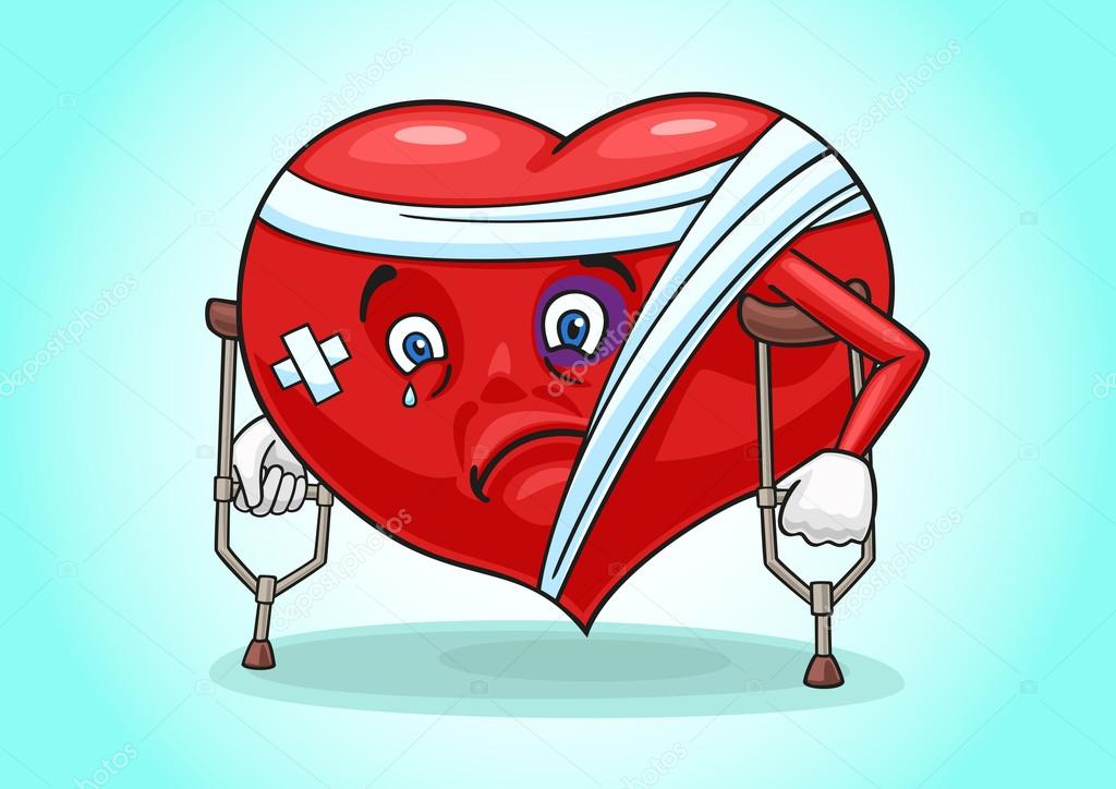 The picture shows a sick heart on crutches. premium vector in Adobe