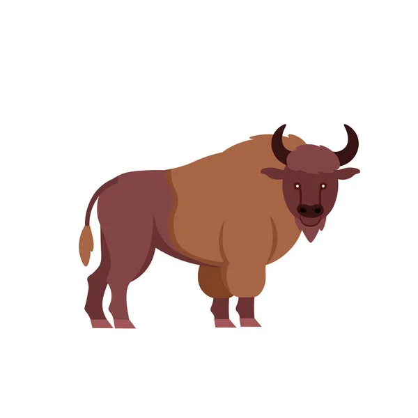 Cartoon Buffalo Een Witte Achtergrond Platte Cartoon Illustratie Voor Kinderen — Stockvector