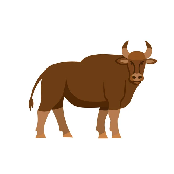 Cartoon Gaur Stier Een Witte Achtergrond Flat Cartoon Illustratie Voor — Stockvector