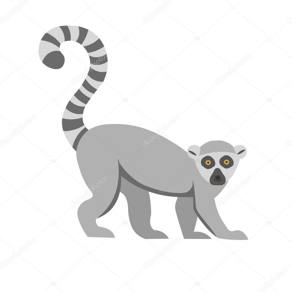 Cartoon lemur on a white background.Flat cartoon illustration for kids.