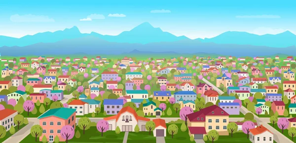 Vorstädtische Landschaft Ansicht Von Hochhäusern Und Landschaft Cartoon Vektorillustration — Stockvektor