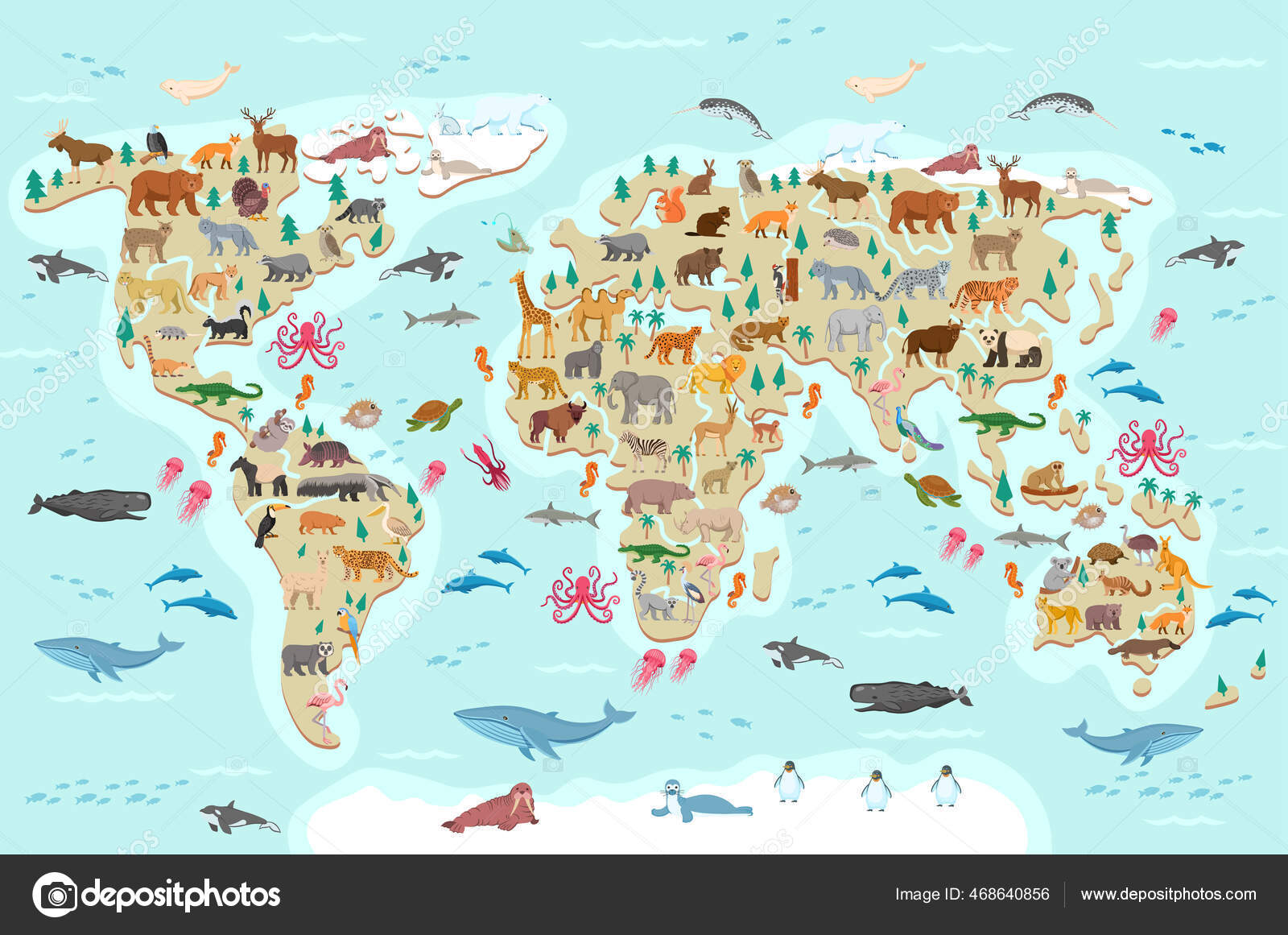 Vector World Map Flat Cartoon Wild Animals Kids South America Stock Vector Image by ©Yucalora #468640856 Vector World Map Flat Cartoon Wild Animals Kids South America Stock Vector Image by ©Yucalora #468640856