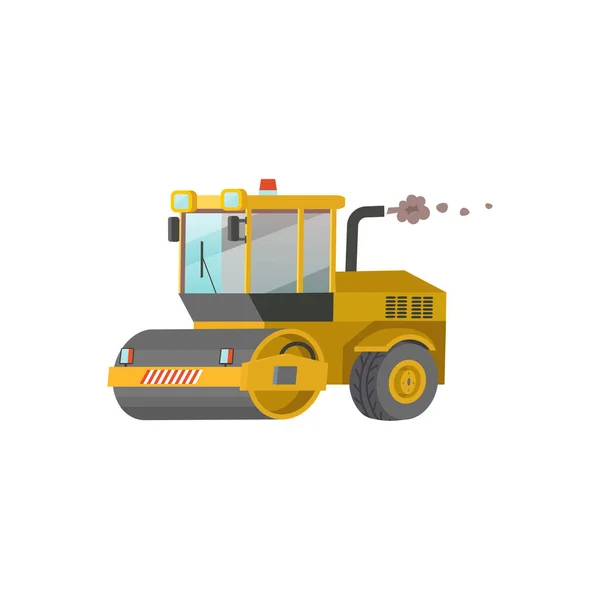 Yellow Road Roller Isolated White Background Construction Machinery Flat Vector — Stock Vector