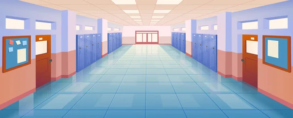Interiör Skola Korridor Med Dörrar Och Skåp Vektor Illustration Tomma — Stock vektor