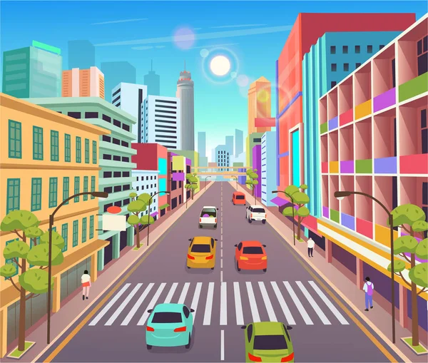 City Building Houses Shops Vector Illustration Cartoon Style Urban Mrakodrap — Stockový vektor