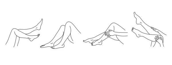 Vector Piernas Femeninas Varias Poses Estilo Línea Aislado Sobre Fondo — Vector de stock