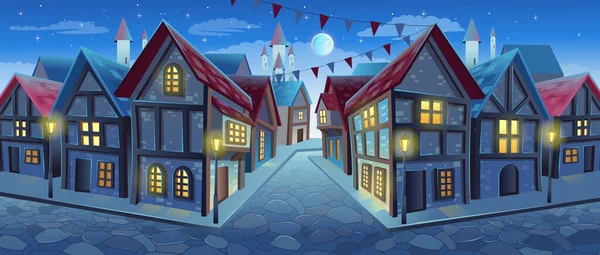 Calle Ciudad Vieja Con Casas Estilo Chalet Ilustración Vectorial Estilo — Vector de stock