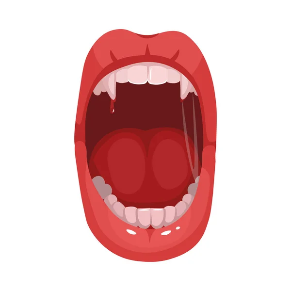 Red Vampire Lips Cartoon Screaming Mouth Long Canine Teeth Vector — Stock Vector