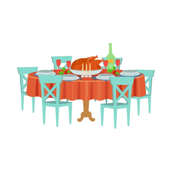 Feestelijke Tafel Met Eten Kerstmis Thanksgiving Tafel Met Voedsel — Stockvector