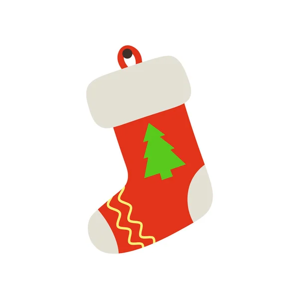 Weihnachten Rote Socke Mit Weihnachtsbaum — Stockvektor