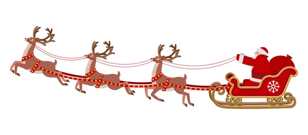 Santa Claus Riding Sleigh Pulled Reindeer Christmas Vector Illustration — Stock Vector