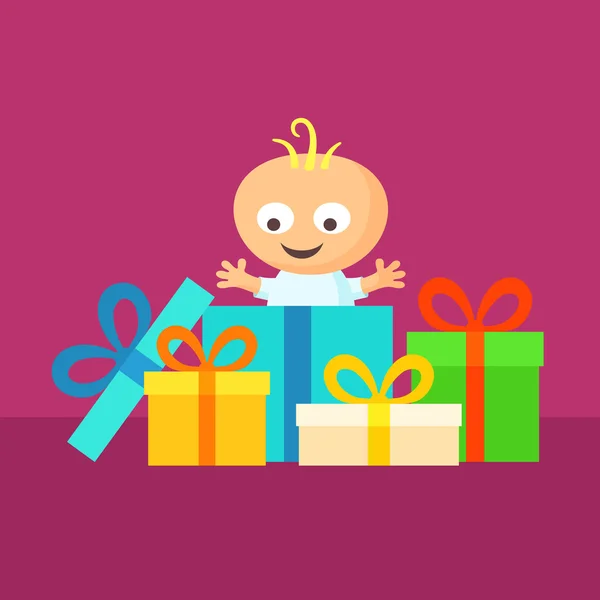 Bebê sorridente com presentes — Vetor de Stock