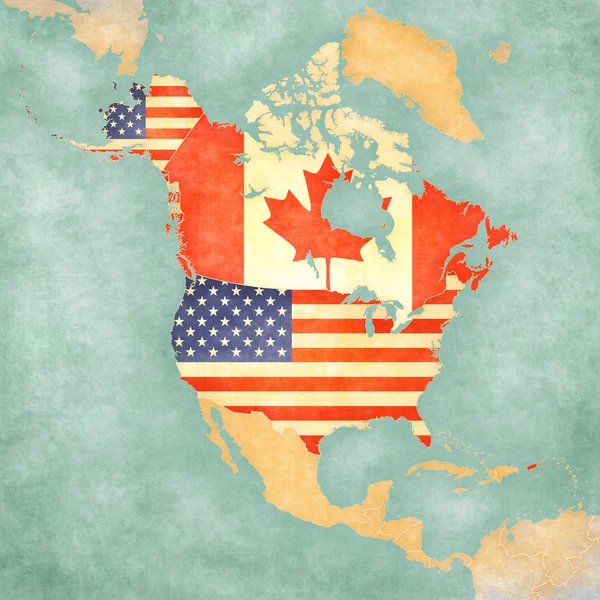 Mappa del Nord America - Stati Uniti e Canada (Vintage Series ) — Foto Stock