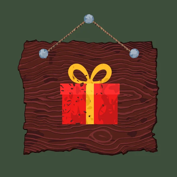 Signe en bois avec cadeau — Image vectorielle