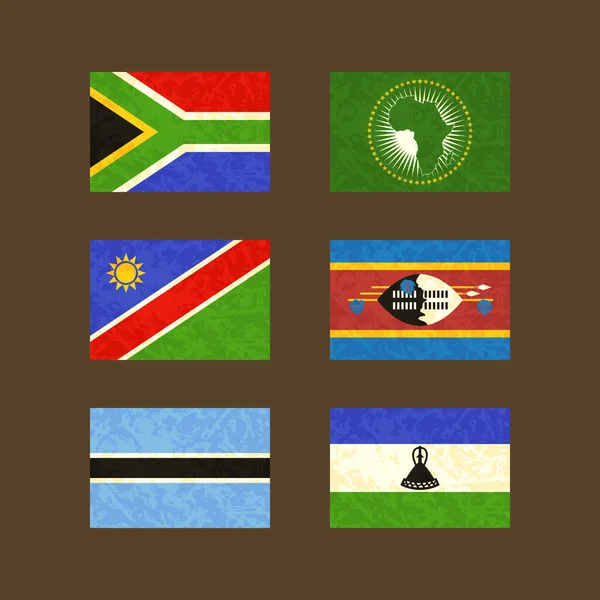 Flags of South Africa, African Union, Namibia, Swaziland, Botswana and Lesotho — Stock Vector