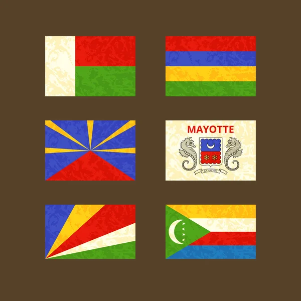 Drapeaux de Madagascar, Réunion, Seychelles, Maurice, Mayotte et Comores — Image vectorielle