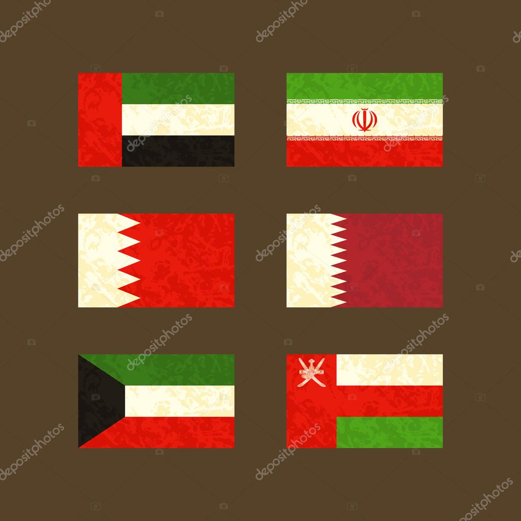 Drapeaux des Émirats arabes unis, Iran, Bahreïn, Qatar ...