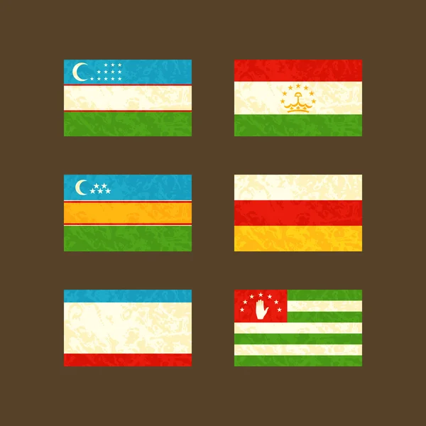 Flags of Uzbekistan, Tajikistan, Karakalpakstan, South Ossetia, Crimea and Abkhazia — Stok Vektör