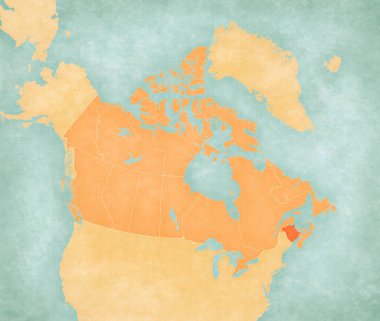 Kanada haritasında yeni Brunswick yumuşak grunge ve klasik tarzda, suluboya resimli eski kağıt gibi. 