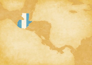 Guatemala bayrağı eski bir kağıt üzerinde Orta Amerika 'nın sekizinci retro haritasında boyadı..