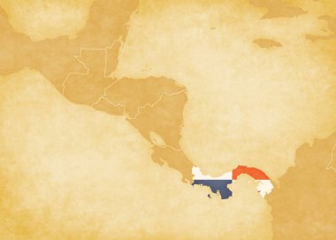 Panama bayrağı eski bir kağıt üzerinde Orta Amerika 'nın sekizinci retro haritasında boyadı..
