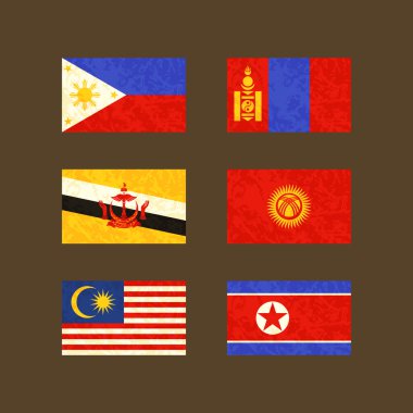 Filipinler, Brunei, Malezya, Moğolistan, Kırgızistan ve Kuzey Kore bayrakları