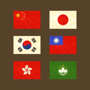 Çin, Japonya, Güney Kore, Tayvan, Hong Kong ve Macau bayrakları