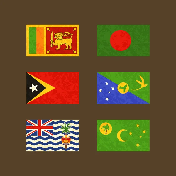 スリランカ、バングラデシュ、東ティモール、クリスマス島、ココス諸島、イギリス領インド洋地域の旗 — ストックベクタ