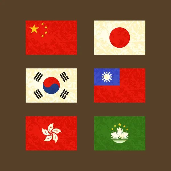 Banderas de China, Japón, Corea del Sur, Taiwán, Hong Kong y Macao — Vector de stock