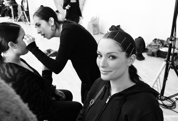 Plus-size Fashion Weekend Fashion show, model Lorna Roberts in make up - February London 2014
