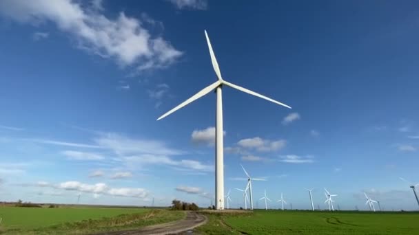 Turbiny Wiatrowe Wytwarzające Energię Elektryczną Produkcja Technologii Wiatrowej Turbiny Wiatrowe — Wideo stockowe