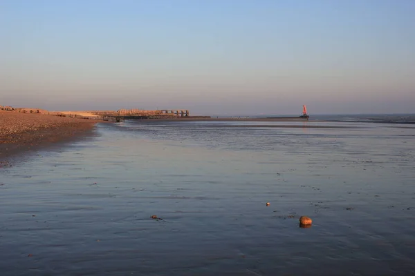 Winchelsea Plaża East Sussex Widok Krajobrazu Przy Odpływie Narażając Płaski — Zdjęcie stockowe