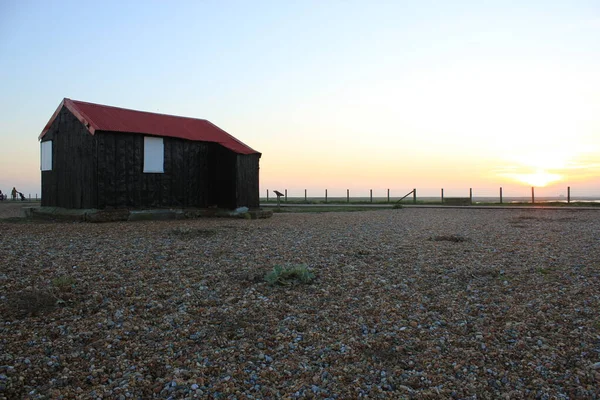 Rye Harbour East Sussex Wielka Brytania 2020 Chata Rybacka Dachem — Zdjęcie stockowe