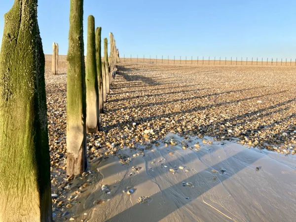 Winchelsea Vista Paisagem Praia Maré Baixa Expondo Areia Plana Com — Fotografia de Stock