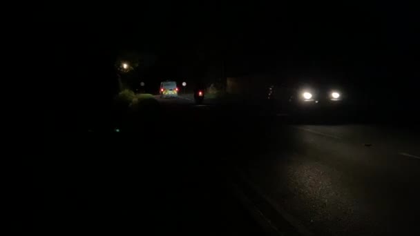 Cars Driving Slowly Country Lane Night — Stok Video