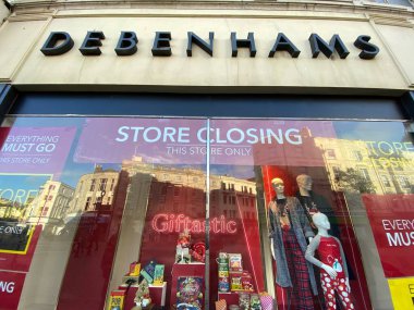 Debenhams, Hastings, East Sussex, UK -12.04.2020: Debenhams department store in Hastings, Debenhams is part of the collapsed Arcadia fashion group. Owned by Green family, managed by Sir Philip Green   clipart