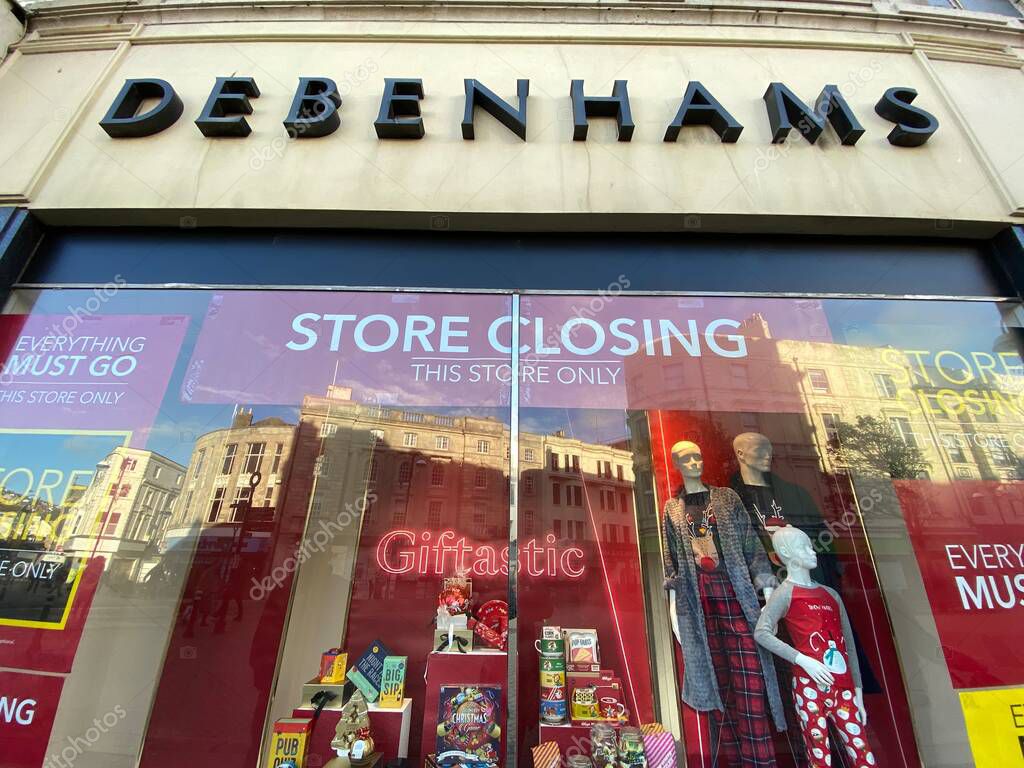 Debenhams, Hastings, East Sussex, UK -12.04.2020: Debenhams department store in Hastings, Debenhams is part of the collapsed Arcadia fashion group. Owned by Green family, managed by Sir Philip Green